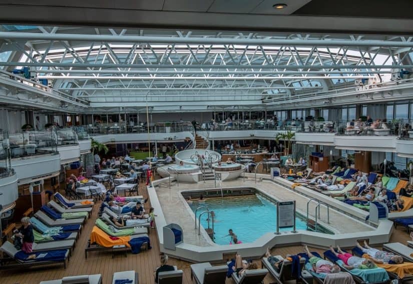 The Lido Pool has a retractable glass roof insuring total comfort for guests despite chilly weather.