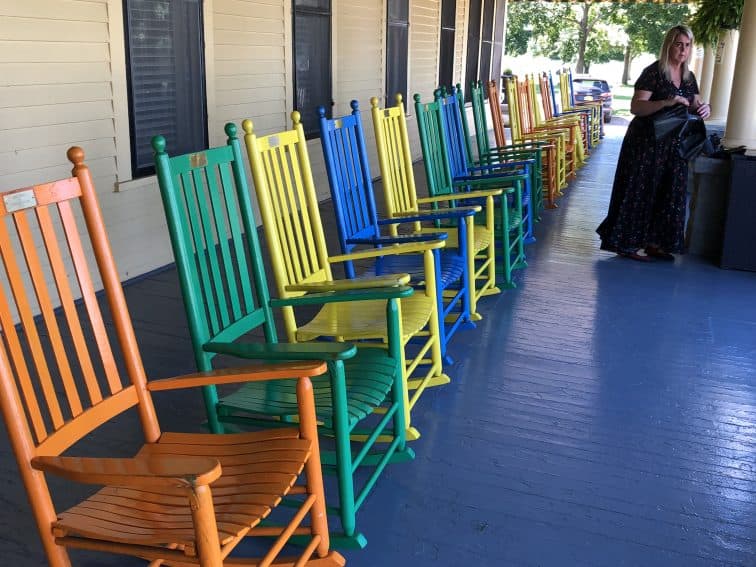 Rockers on the porch of the Hotel Lenhart, Bemus Point New York.