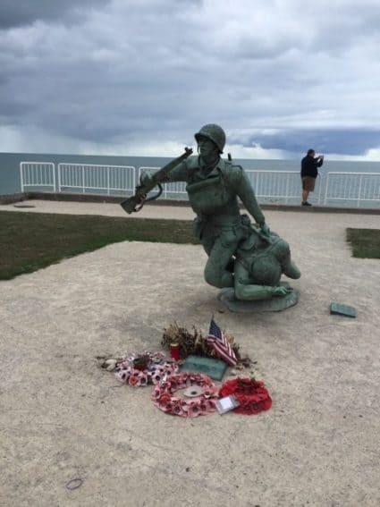 A memorial marker near the Normandy beaches.