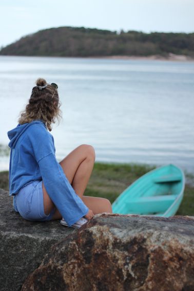 Friend peering off to Steep Hill Beach.