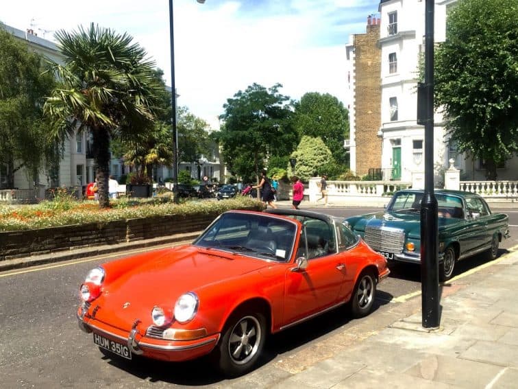 Classic sports cars in London.