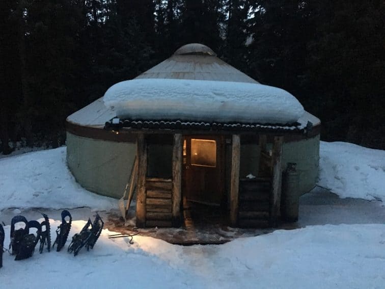 The warm glow from the Yurt welcomes you at Solitude.