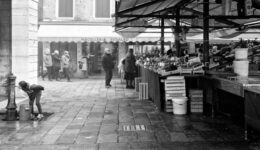 Mark Lindsay, 2014, Girl Fountain, and Rialto Market, Venice Italy.