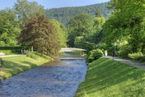 The river Oos winds its way through the spa town of Baden-Baden in central Germany.
