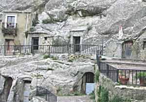 Houses built in the rocks at Sperlinga