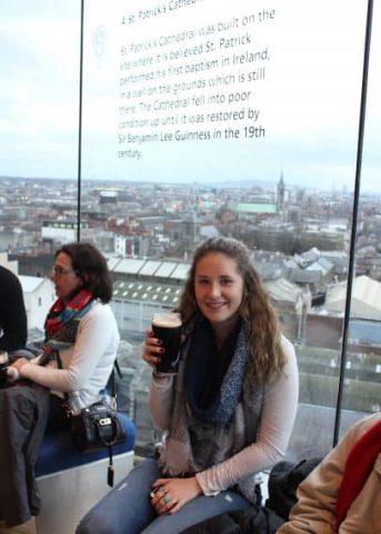 Enjoying a beer at Gravity Bar, on the top floor of the Guinness Storehouse.