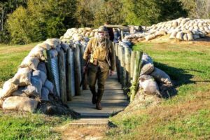 Joseph Gamble explains what trench warfare was like in World War I at the Museum in Tennessee. Jackie Sheckler Finch photos.