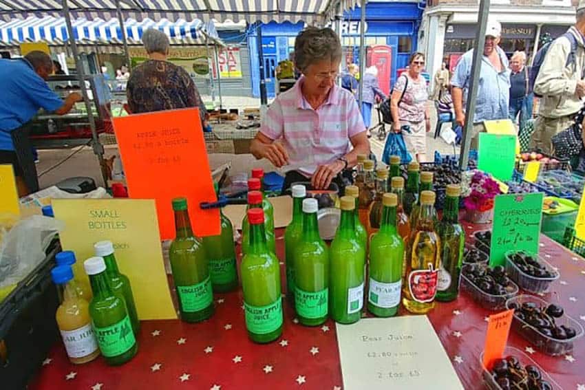Hand pressed Apple juice at the Ludlow Farmers Market.