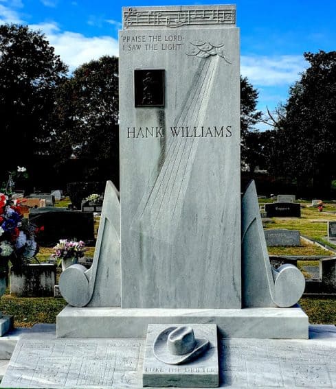 "Praise the Lord, I saw the light," is engraved on Hank William's tombstone in Montgomery Alabama.