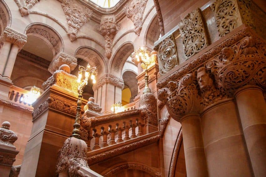 One of the three red Scottish sandstone staircases featured in the Albany Capital tour.