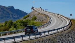 The Storseisundet Bridge is the longest of the eight bridges on the Atlantic Road and initially has the appearance of heading straight up to nowhere.