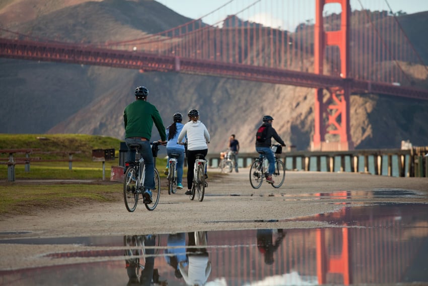 Bike trail to Golden Gate Bridge. San Francisco Presidio. Mary Charlebois and Presidio Trust photos.