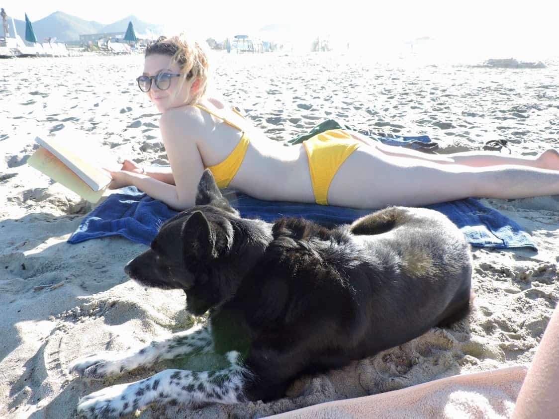 Josie and Piper enjoying beach time at Playa Cerritos.