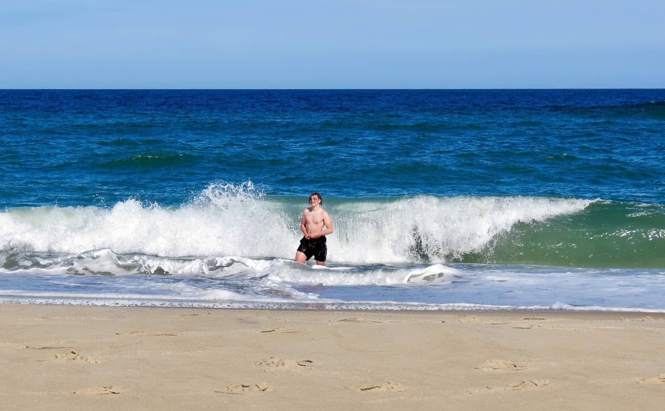 Spring swimming in the cold Atlantic Ocean in the Outer Banks, North Carolina.