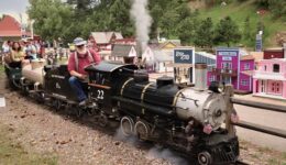 Tiny Town just outside out Denver is a miniature village with full operating steam locomotives that circle the dozens of little houses of this tiny village on a mile long track. Rich Grant photos.