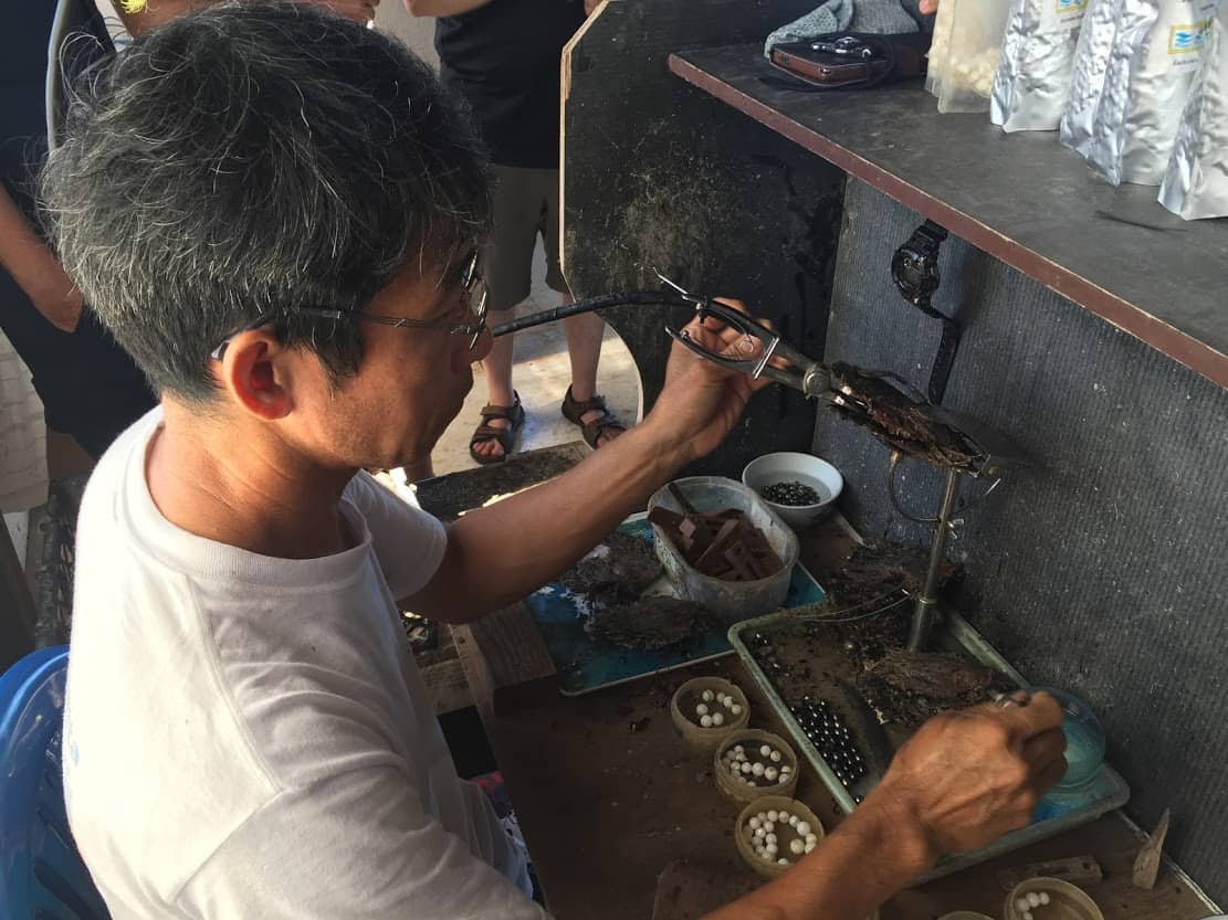 Tahitian pearls at a local pearl factory.