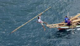 Whale hunting demonstration off Lamalera, Indonesia.