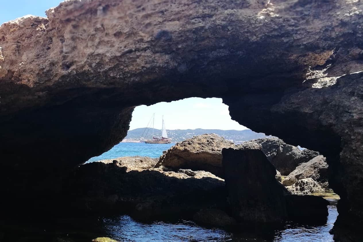 The Ibiza Cruise Experience wooden gulet as seen from the shore