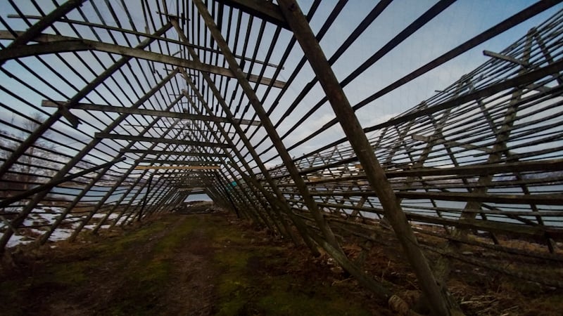 Fish racks on a fjord. The contrasts and shadows of the Polar Nights are a photographer's dream. 