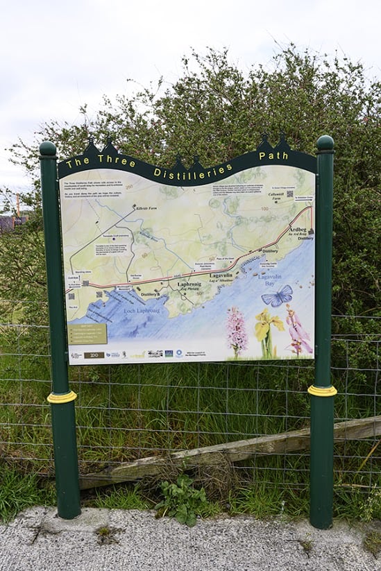 Map showing the The Three Distilleries Path, Iskay Island, Scotland.