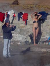 Taking a tip in the hot springs, at the geysers of El Tatio. photo by Max Hartshorne.