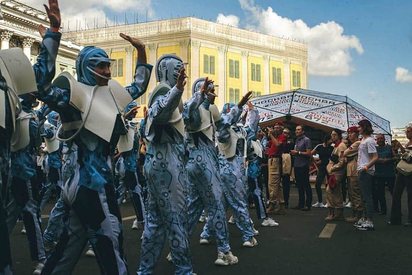 A dance troupe dressed as robots performs at Moscow City Day. Andy Castillo photos