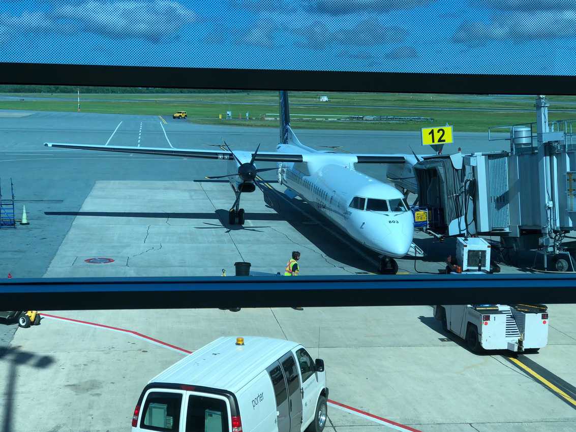 A propeller turboprop plane in Newfoundland and Labrador, Canada.