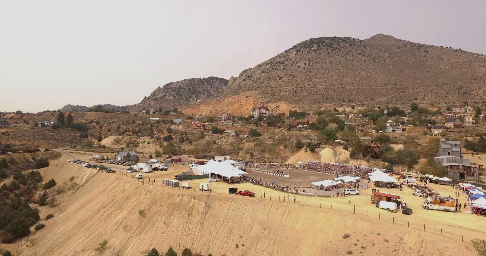 Aerial view of the race track in Virginia City