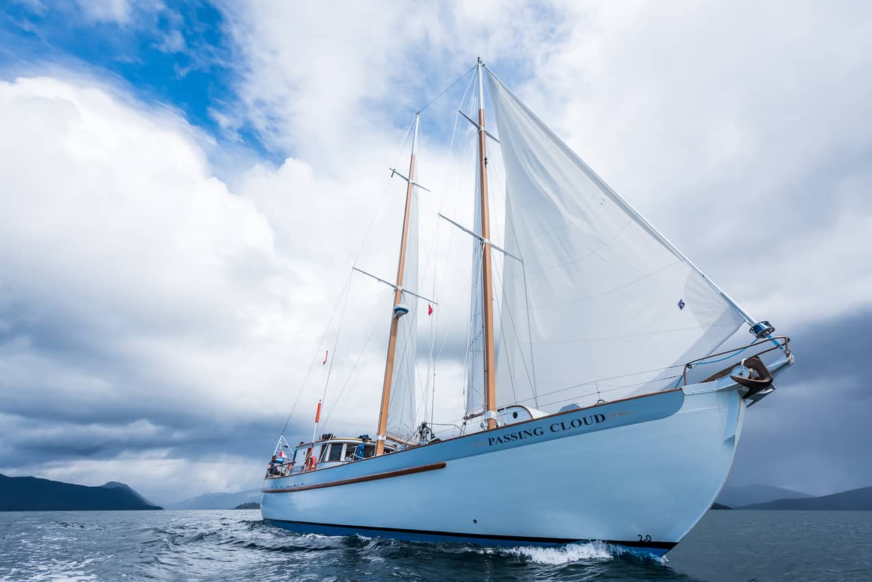 The Passing Cloud sailing through the Pacific waters