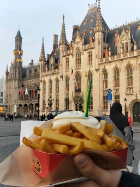 Belgian fries with mayo in Bruges.