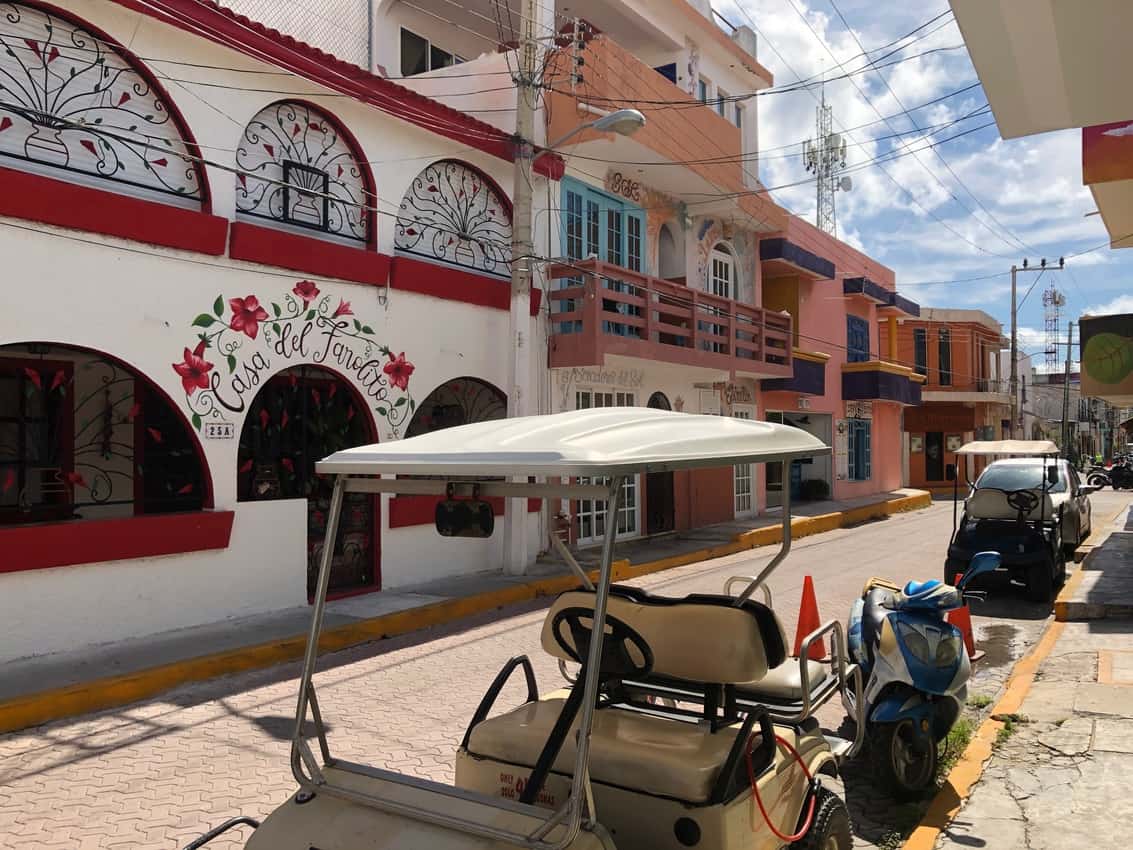 Most of the people on the small island use golf carts to get around instead of cars.