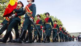 A military procession inside the Kremlin.