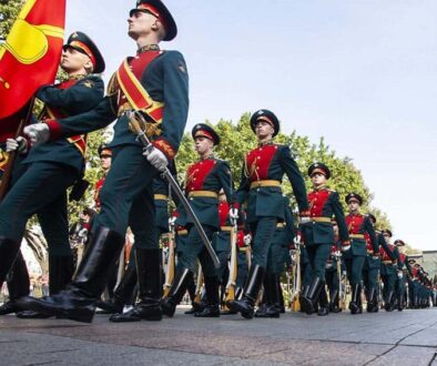 A military procession inside the Kremlin.