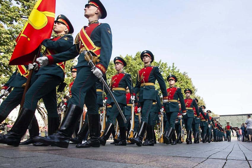 A military procession inside the Kremlin.