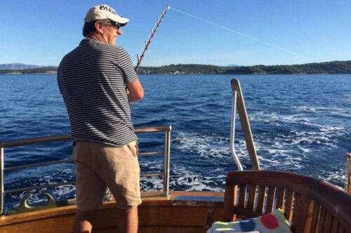 Captain Marinko Kolanovic gets to fish every day, even for the guests’ supper. He also has a catch-and-release tuna license.