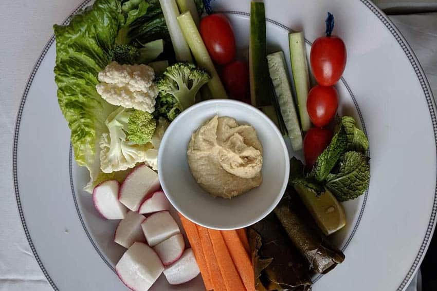 Vegans Aboard! Mazza Plate with Hummus and Grape Leaves Jill Rachel Jacobs photos)