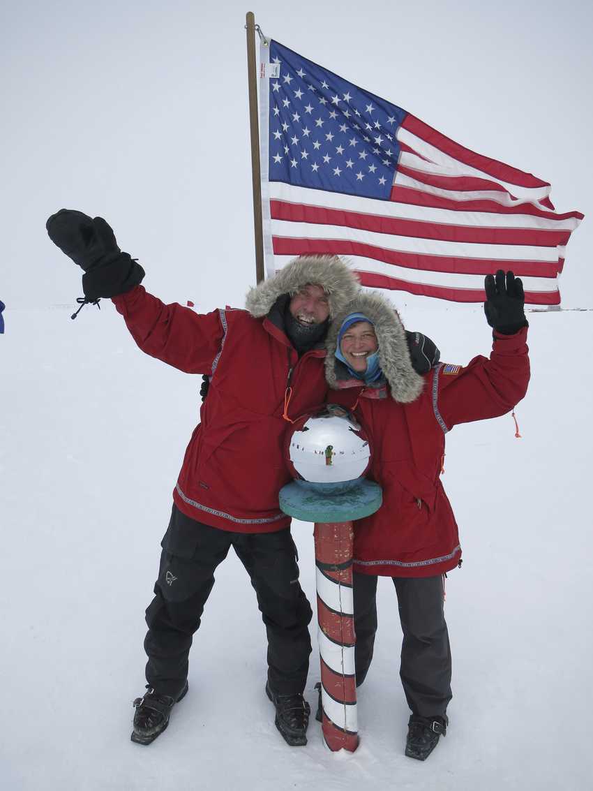 The couple successfully reaches the South Pole.
