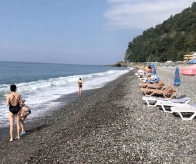 The rocky beach in Sarpi, Republic of Georgia, on the Black Sea.