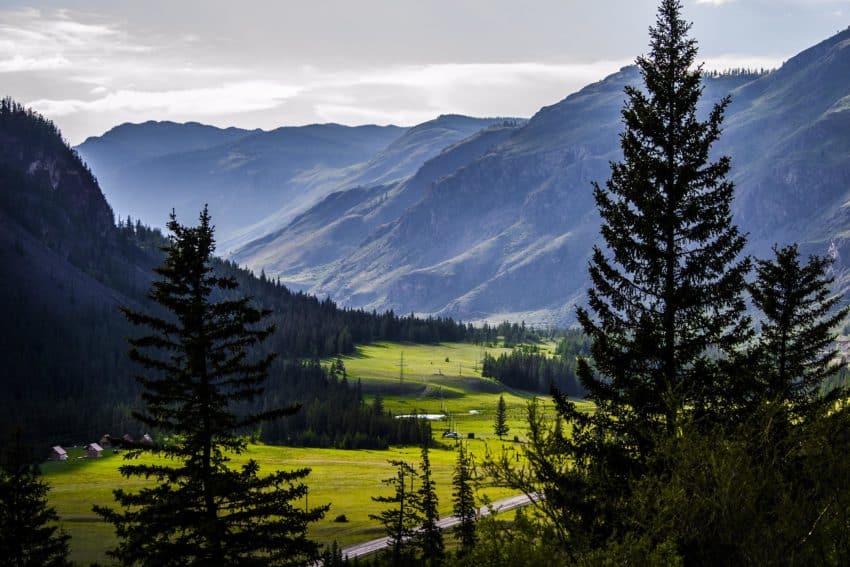 Kurai Range, Altai Republic. This area is rich in unique natural monuments. You can see here a spring, which is born directly from the mountain. Vegetation varies from the mountain steppe to the green hills, rise in the mountains. This is a world where rare plant and animal populations have still been preserved.width=