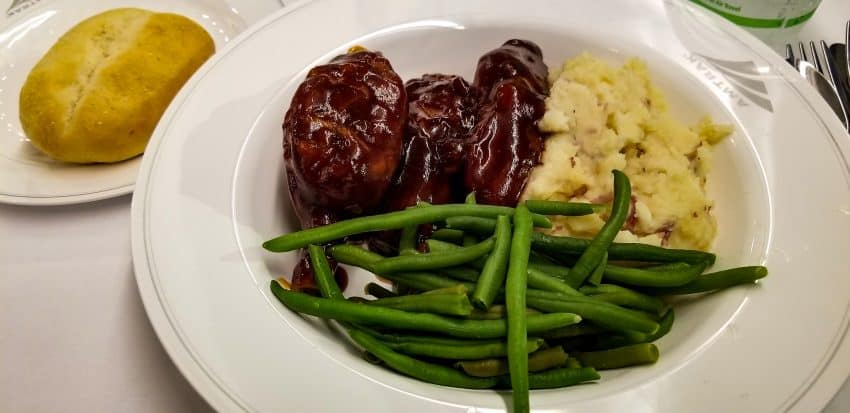 Braised BBQ pork wing dinner option on the Texas Eagle Amtrak train
