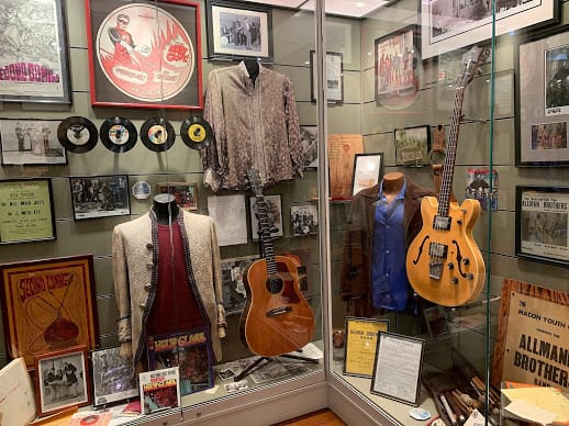 Allman Brothers Band memorabilia is neatly arranged in the Big House, Macon GA