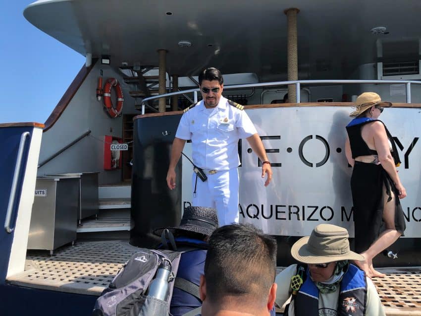 Captain Jhon of Ecoventura's THEORY was frequently on hand helping guests transition back onto his ship.