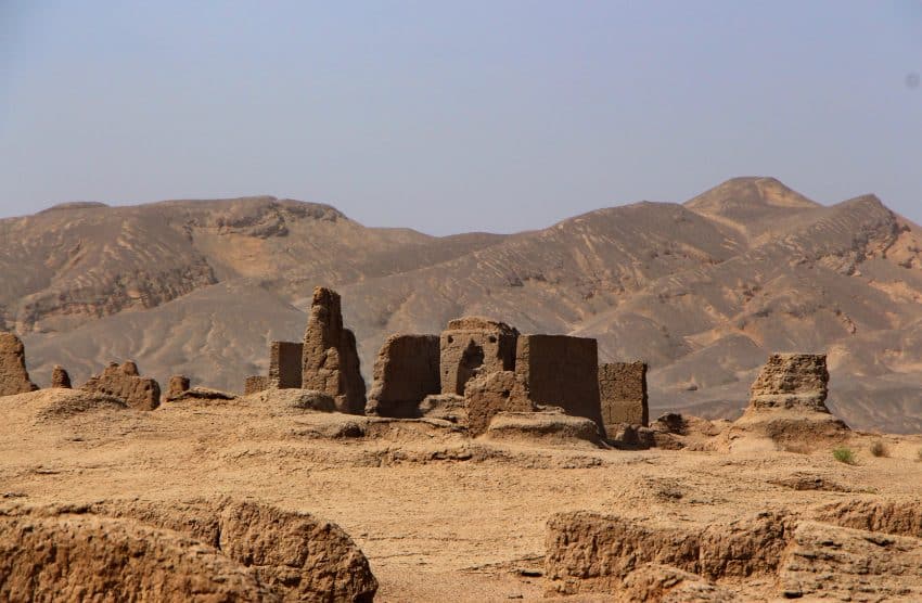 Jiaohe’s ruins buildings blend in one with the desert.