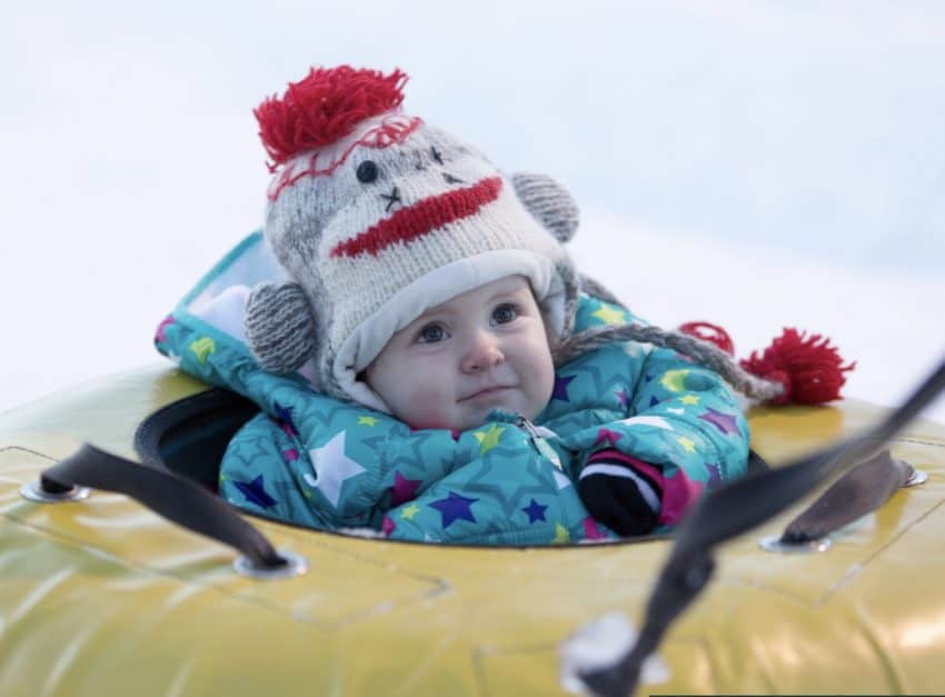 Even baby can enjoy tubing at Ski Apache in Ruidoso, NM.