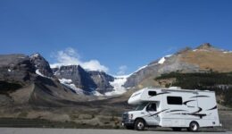 The Class A RV has a signature overhang for more storage.