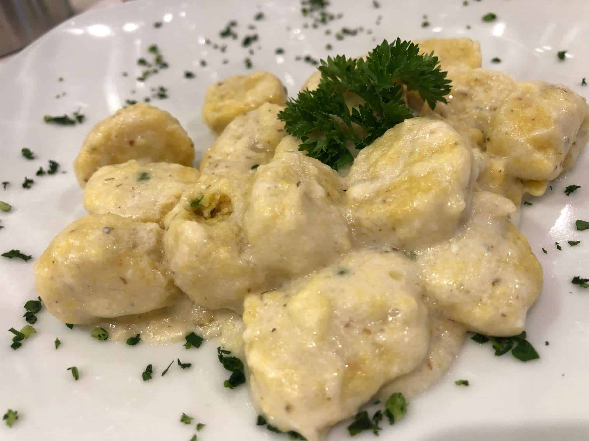 Cornmeal gnocchi at the Belvedere Wellness Hotel in Trentino, Italy.