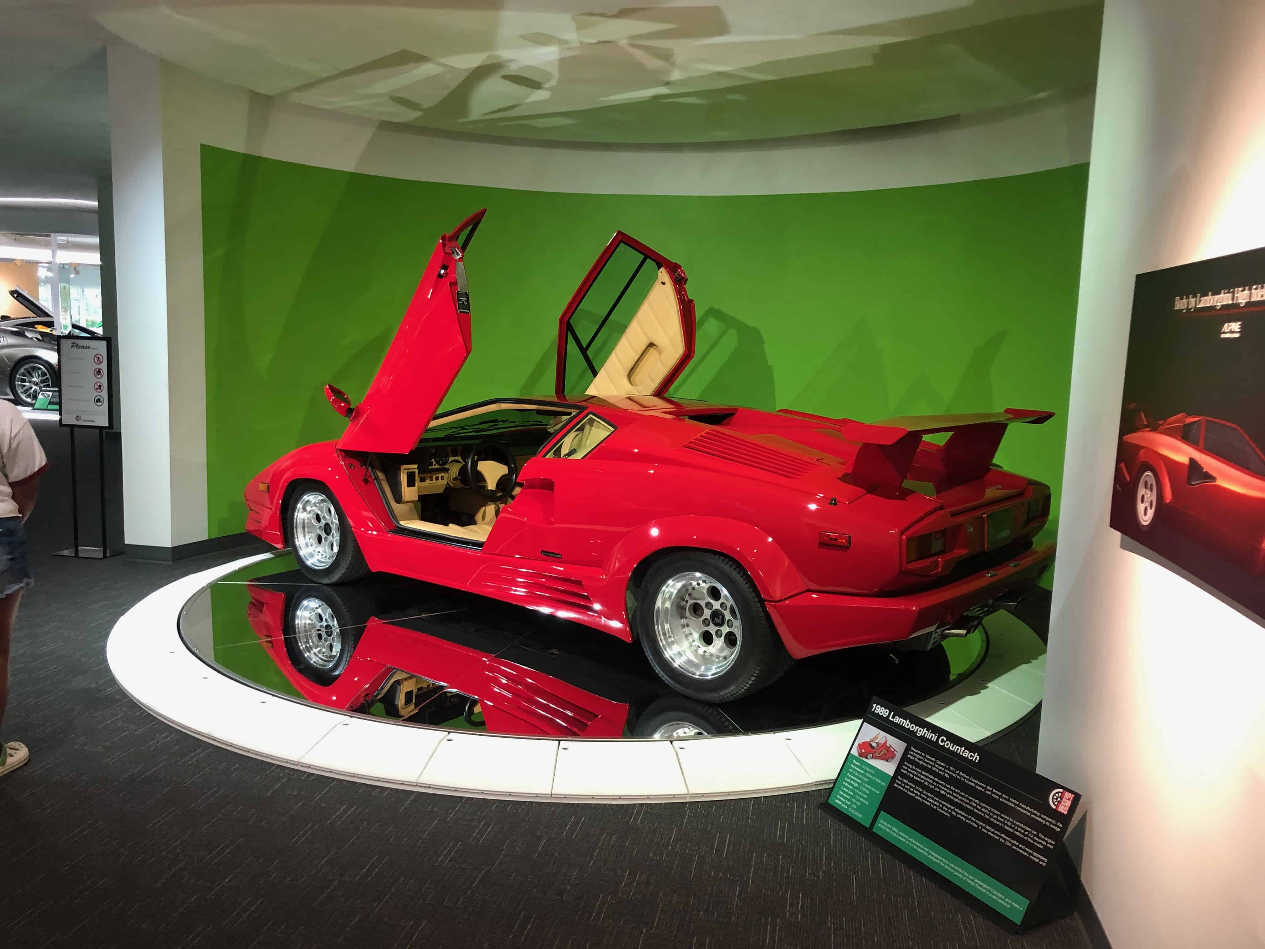 A Lamborghini on display at the Newport Car Museum.