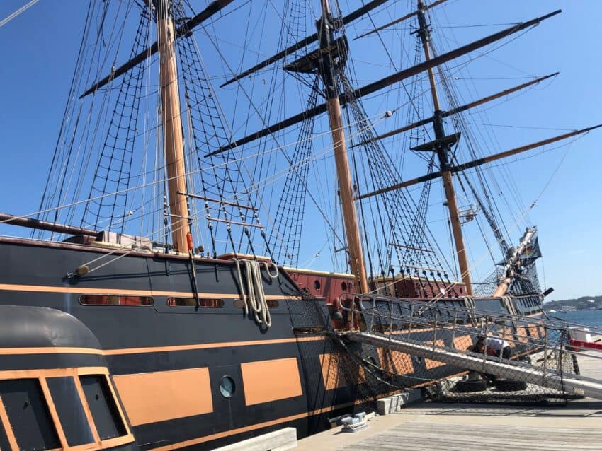 Newport is full of sailing vessels, like this reconstructed schooner on Goat Island.