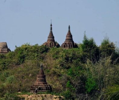 stupas on a hill