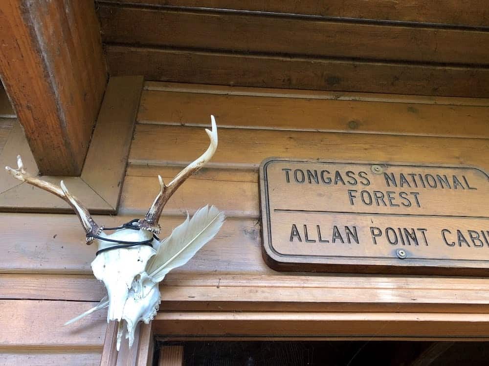 The Sitka deer skull and Bald Eagle Totem greeted us at the cabin entrance.